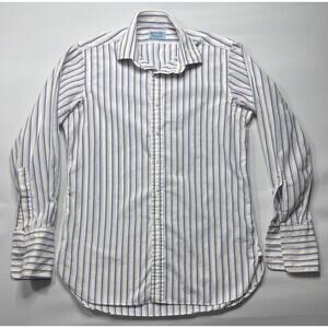 Hilditch & Key Men's French Cuff White Striped Button Up Dress Shirt Size 15-1/2